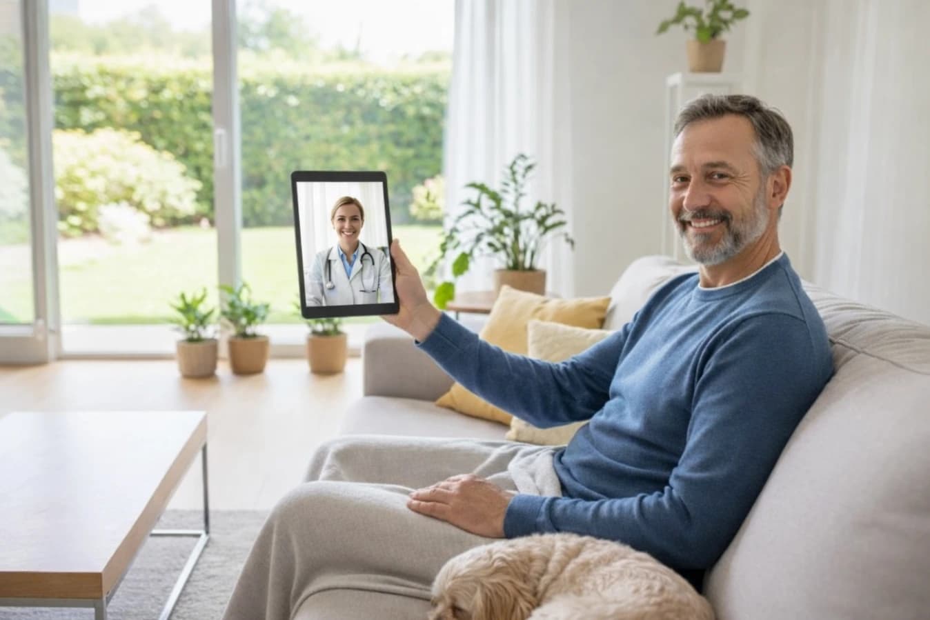 Paciente realizando consulta virtual online desde computador para atención médica a distancia con profesional certificado