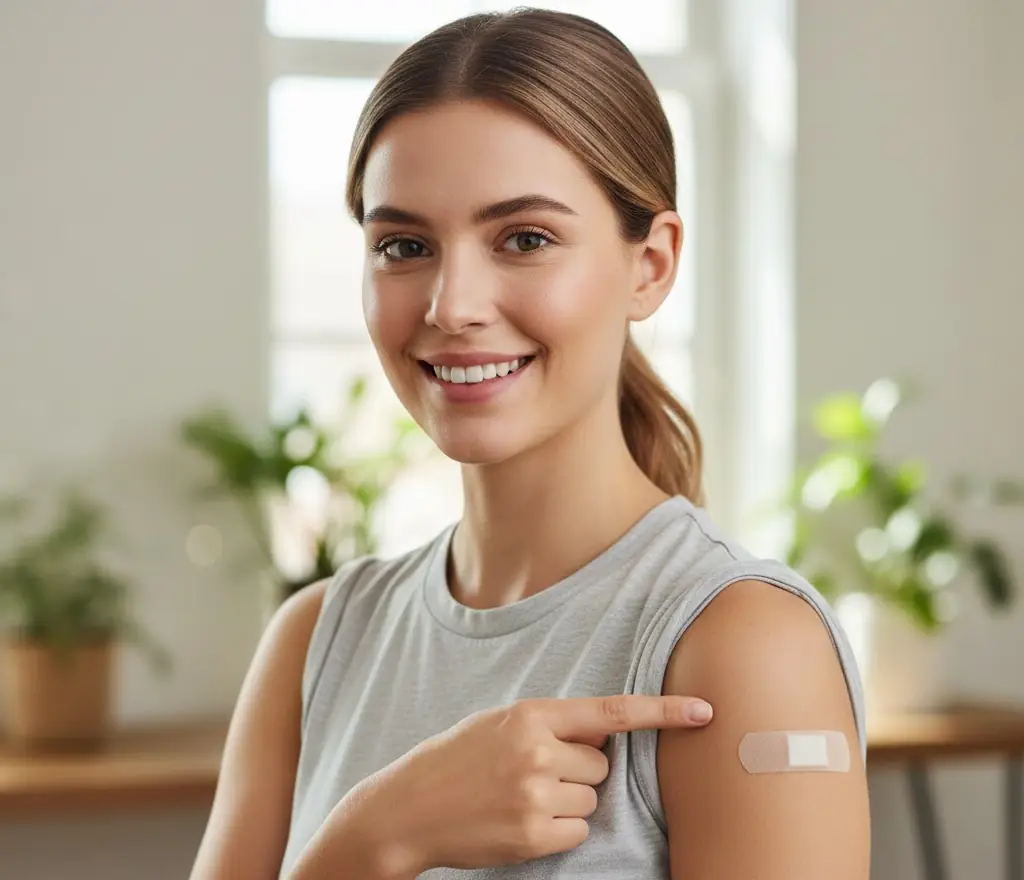 Vacuna Influenza 2026 a domicilio - Mujer vacunada contra la gripe en Chile